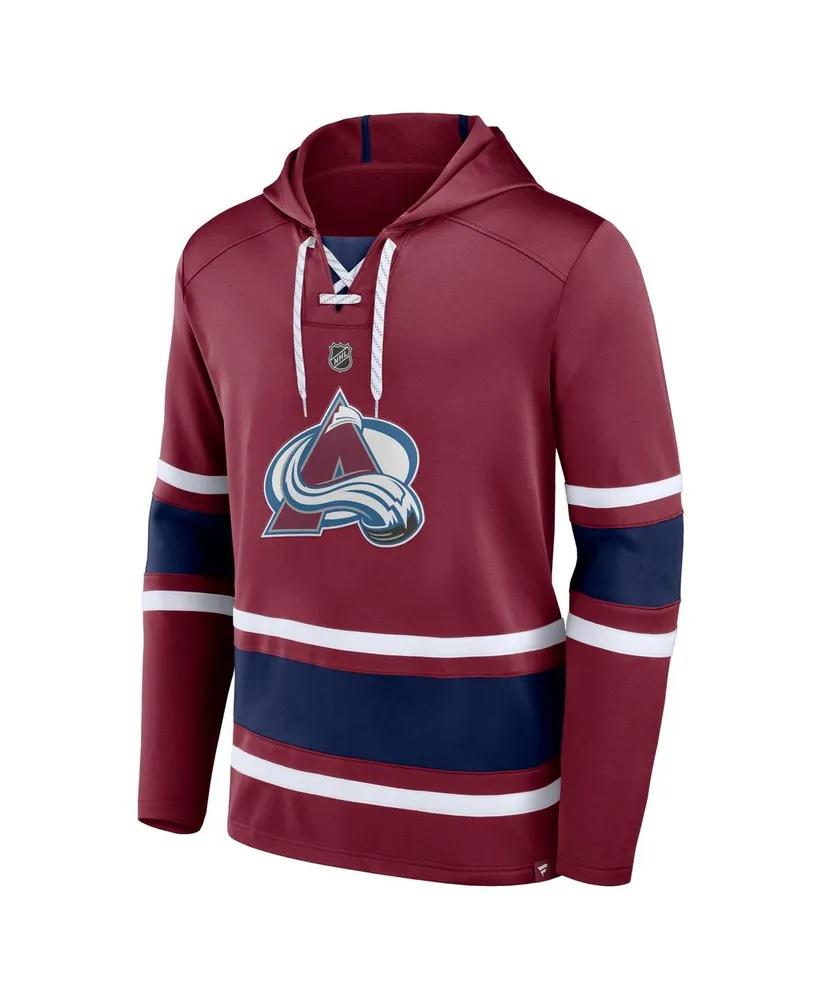 Men's Fanatics Cale Makar Burgundy Colorado Avalanche Name and Number Lace-Up Pullover Hoodie