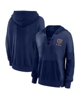 Women's Fanatics Navy Distressed Chicago Bears Heritage Snow Wash French Terry Lace-Up Pullover Hoodie