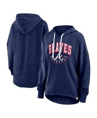 Women's Fanatics Heather Navy Distressed Atlanta Braves Luxe Pullover Hoodie