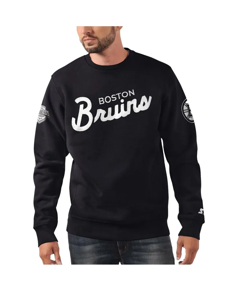 Men's Starter x Nhl Black Ice Black Boston Bruins Cross Check Pullover Sweatshirt