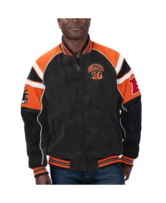 Men's G-iii Sports by Carl Banks Black Cincinnati Bengals Faux Suede Raglan Full-Zip Varsity Jacket