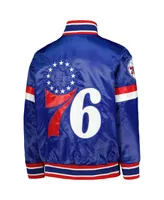 Big Boys Starter Royal Philadelphia 76ers Home Game Varsity Satin Full-Snap Jacket