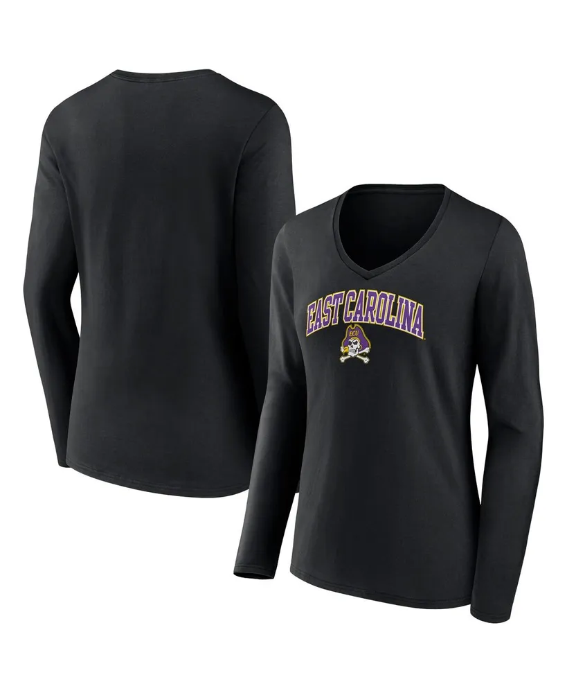 Women's Fanatics Black Ecu Pirates Evergreen Campus Long Sleeve V-Neck T-shirt