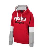 Women's Colosseum Red Wisconsin Badgers Oversized Colorblock Pullover Hoodie