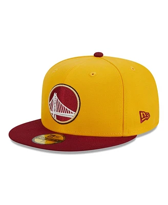 Men's New Era Yellow, Red Golden State Warriors Fall Leaves 2-Tone 59FIFTY Fitted Hat