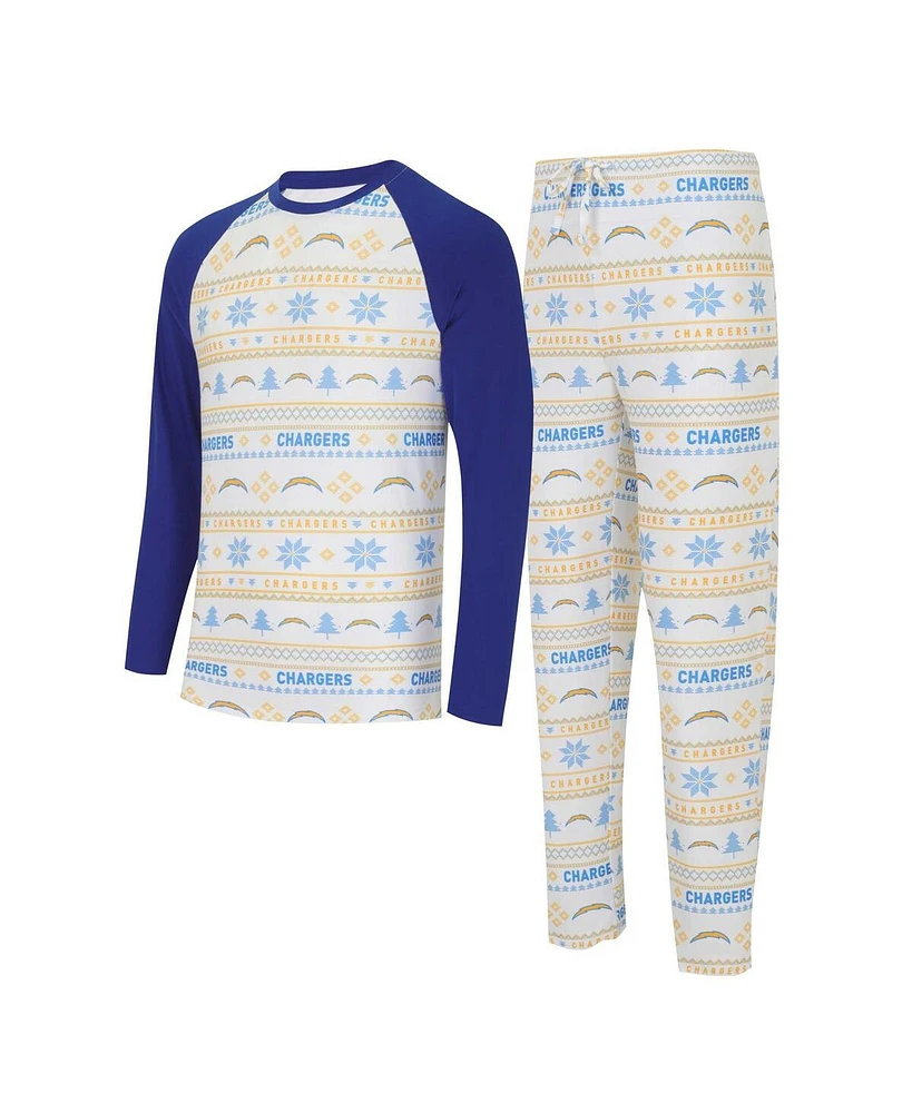 Men's Concepts Sport White, Powder Blue Los Angeles Chargers Tinsel Raglan Long Sleeve T-shirt and Pants Sleep Set