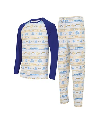 Men's Concepts Sport White, Powder Blue Los Angeles Chargers Tinsel Raglan Long Sleeve T-shirt and Pants Sleep Set