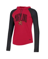 Women's Under Armour Red Maryland Terrapins Gameday Mesh Performance Raglan Hooded Long Sleeve T-shirt