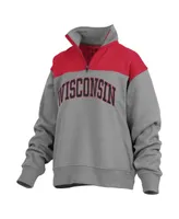 Women's Pressbox Gray Wisconsin Badgers Avon Fleece Quarter-Zip Jacket