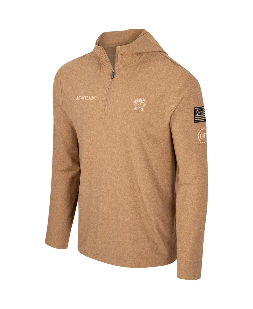 Men's Colosseum Khaki Maryland Terrapins Oht Military-Inspired Appreciation Cloud Jersey Desert Quarter-Zip Pullover