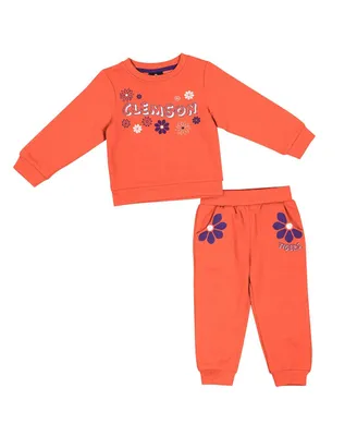 Girls Toddler Colosseum Orange Clemson Tigers Flower Power Fleece Pullover Sweatshirt and Pants