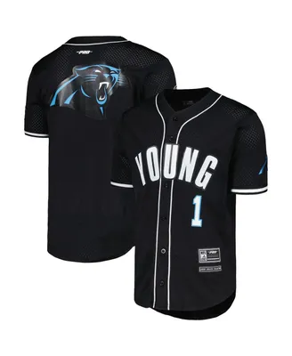 Men's Pro Standard Bryce Young Black Carolina Panthers Mesh Baseball Button-Up T-shirt