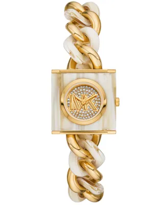 Michael Kors Women's Mk Chain Lock Three-Hand Alabaster and Gold-Tone Stainless Steel Watch 25mm - Two