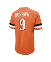 Men's Majestic Threads Joe Burrow Orange Distressed Cincinnati Bengals Name and Number Oversize Fit T-shirt