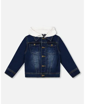Boy Blue Denim Jacket With Detachable French Terry Hood