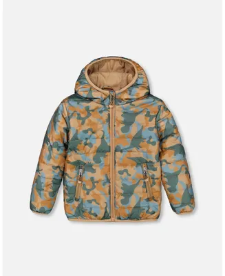 Boy Quilted Mid-Season Jacket Beige Printed Camo Dinos - Toddler Child