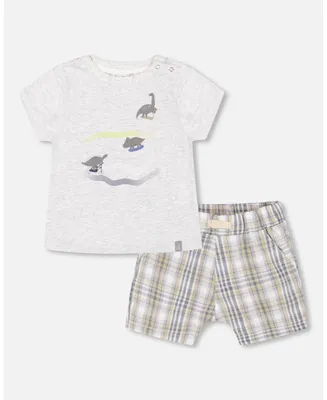 Baby Boy Top Light Gray Mix And Short Plaid Set - Infant