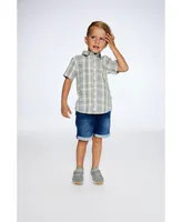 Boy Plaid Short Sleeve Shirt Blue Green - Toddler Child