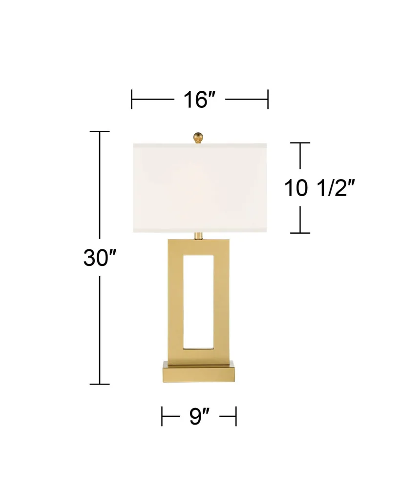 Marshall Modern Glam Luxury Table Lamp 30" Tall Gold Metal Open Base Oatmeal Rectangular Shade Decor for Living Room Bedroom House Bedside Nightstand