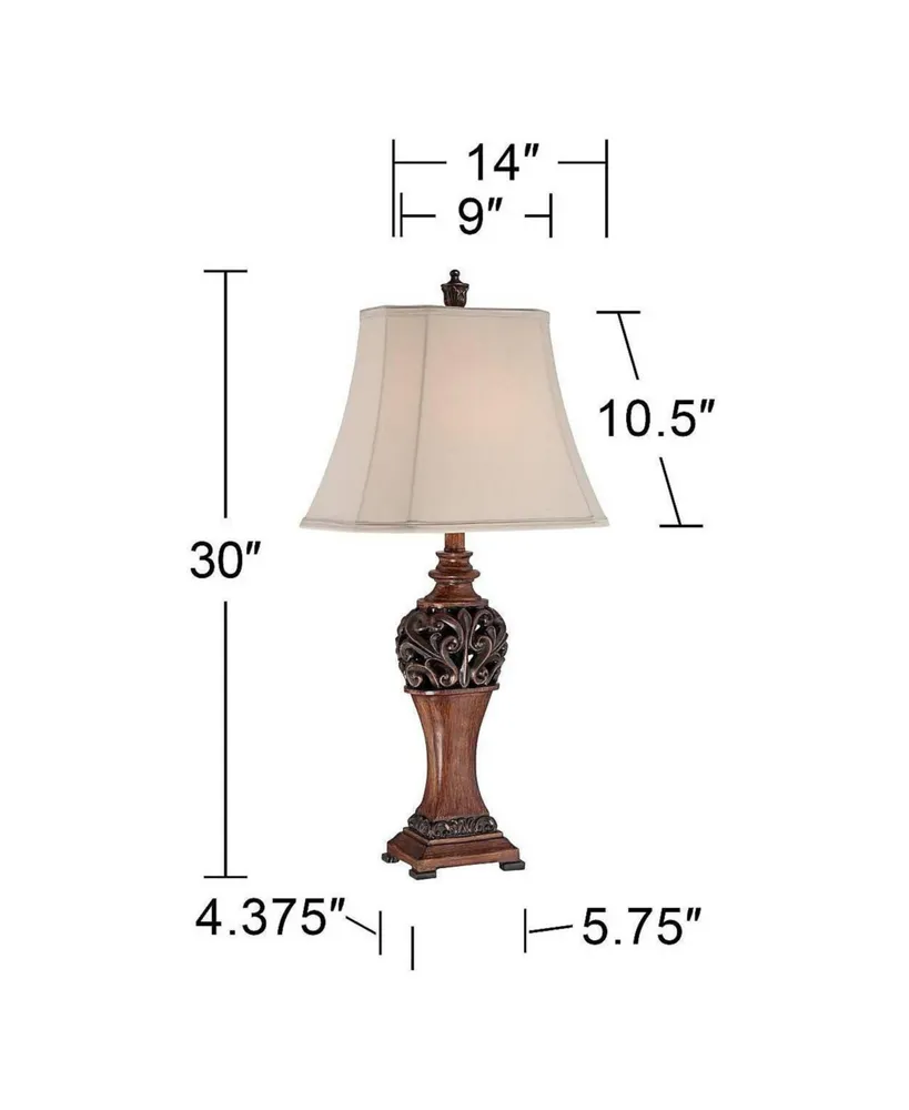 Exeter Traditional Style Table Lamps 30" Tall Full Size Set of 2 Bronze Wood Carved Leaf Creme Rectangular Bell Shade Decor for Living Room Bedroom Ho