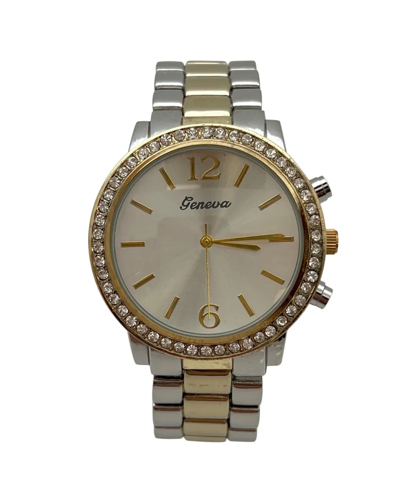 Olivia Pratt Two Tone Rhinestones Three Dial Bezel Women Metal Watch