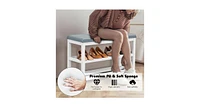 2-Tier Wooden Shoe Rack Bench with Padded Seat