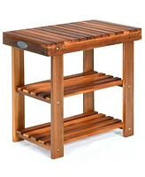 3-Tier Wood Shoe Rack 19' Shoe Bench Boots Organizer