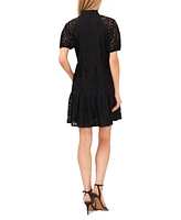 CeCe Women's Lace Babydoll Puff Sleeve Tiered Dress