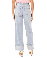 1.state Women's Denim Roll-Cuff Wide-Leg Jeans