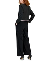 Tahari Asl Womens Four Pocket Contrast Trim Boucle Jacket Pleated Waist Wide Leg Pants