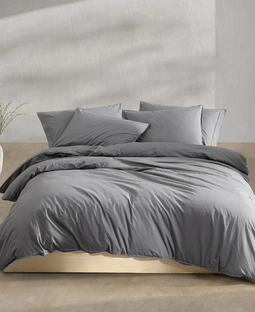 Calvin Klein Washed Percale Cotton Solid 3 Piece Duvet Cover Set