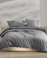 Calvin Klein Washed Percale Cotton Solid 3 Piece Duvet Cover Set