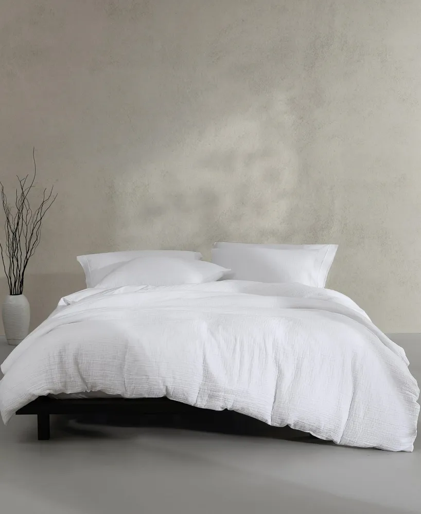 Calvin Klein Washed Texture Solid Cotton Jacquard 3 Piece Duvet Cover Set