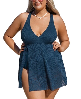 Women's Emerge Crochet Cross Back Plus Swim Dress