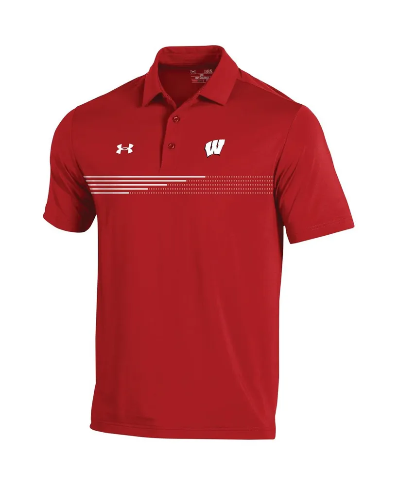 Men's Under Armour Red Wisconsin Badgers Tee To Green Stripe Polo Shirt