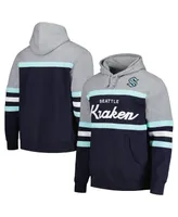 Men's Mitchell & Ness Deep Sea Blue, Gray Seattle Kraken Head Coach Pullover Hoodie