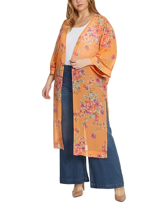 Jessica Simpson Trendy Plus Caelan Floral Kimono - Autumn Sunset