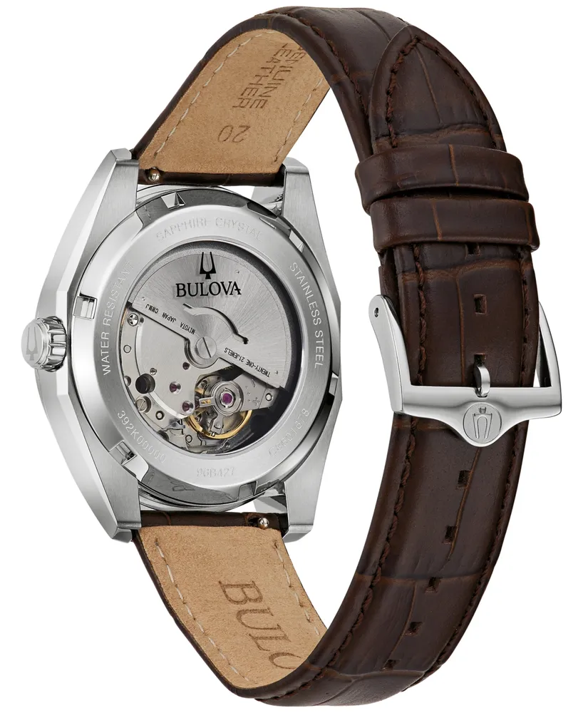 Bulova Men's Automatic Surveyor Brown Leather Strap Watch 39mm