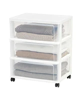 Iris Usa 3 Drawer Wide Storage Cart with Caster Wheels, Plastic Rolling Dresser for Home Closet Bedroom Bathroom Office Laundry Kitchen Craft R