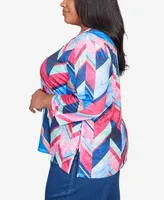 Alfred Dunner Plus Size In Full Bloom Triple Notch Neck Geometric Top