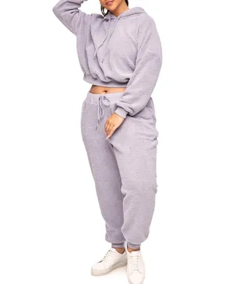 Adore Me Plus Dorothea Sherpa Sweatshirt & Pant Loungewear Set