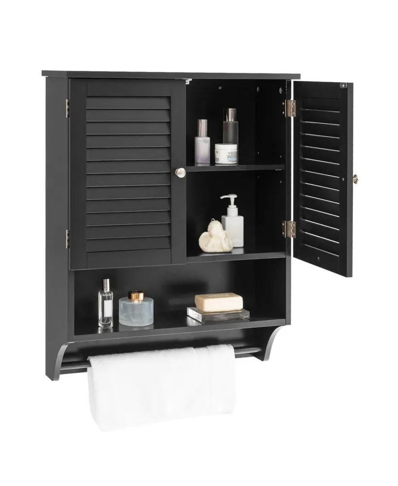 Bathroom Wall Mounted Medicine Cabinet with Louvered Doors & Towel Bar