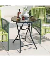 23'' Round Folding Table Outdoor Patio Bistro Table with Tempered Glass Tabletop