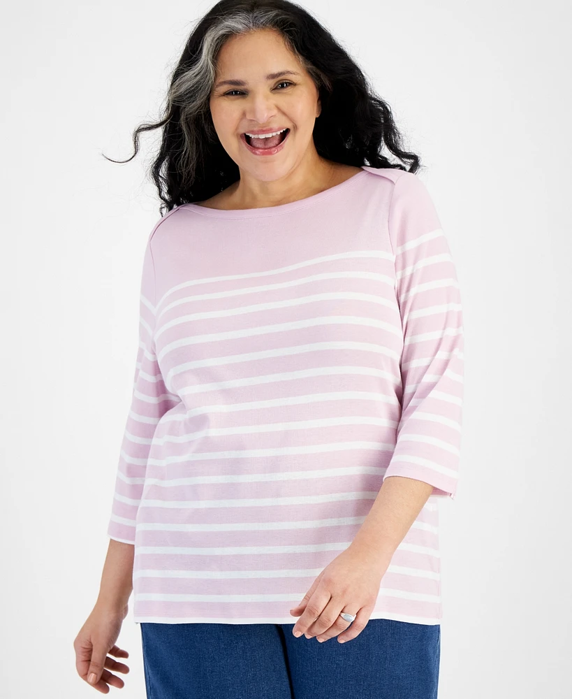 Style & Co Plus Size Printed Pima Cotton 3/4-Sleeve Top, Created for Macy's