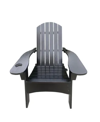 Simplie Fun Outdoor Or Indoor Wood Adirondack Chair With An Hole To Hold Umbrella On The Arm, Black