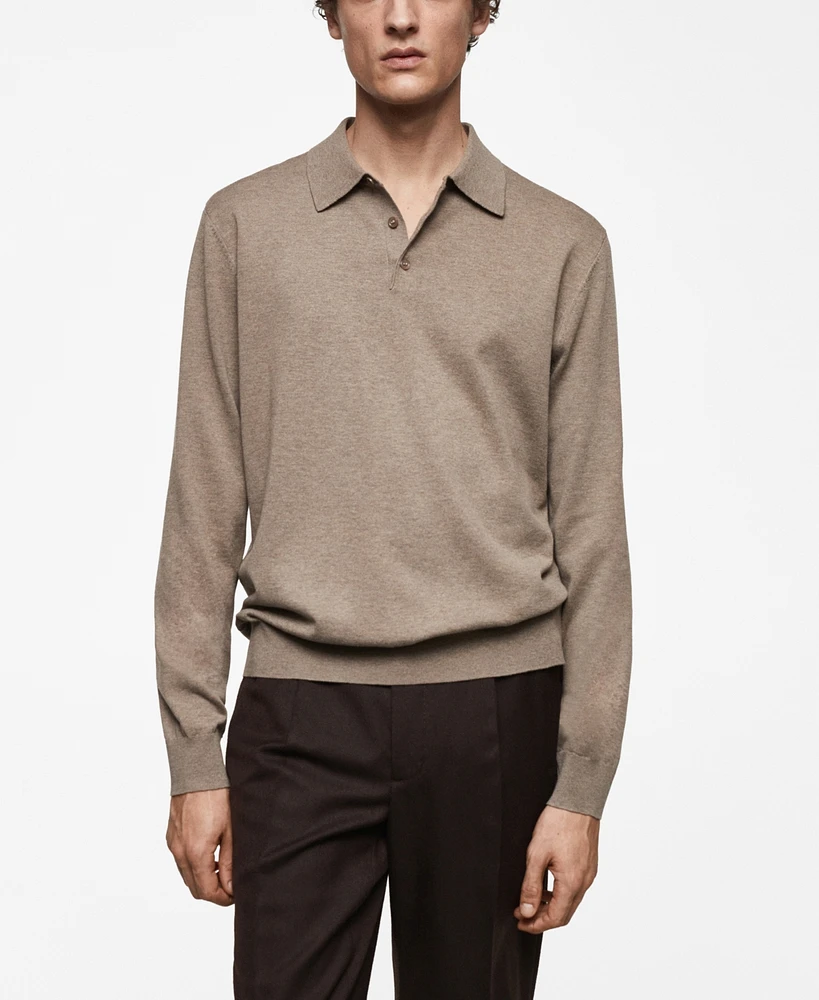 Mango Men's Long-Sleeved Cotton Jersey Polo Shirt