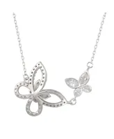 Suzy Levian New York Suzy Levian Sterling Silver Cubic Zirconia Mother Daughter Double Butterfly Necklace