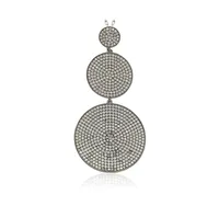 Suzy Levian Sterling Silver Cubic Zirconia Triple Pave Large Disk Dangle Pendant Necklace