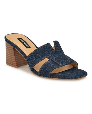 Nine West Women's Griselda Block Heel Slip-On Dress Sandals - Dark Blue Denim