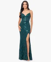 Blondie Nites Juniors' Sequined Lace Corset Gown